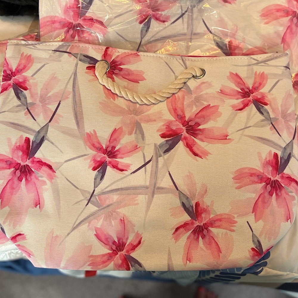 Pink Floral Watercolor Extra Large Canvas Tote Bag NWT